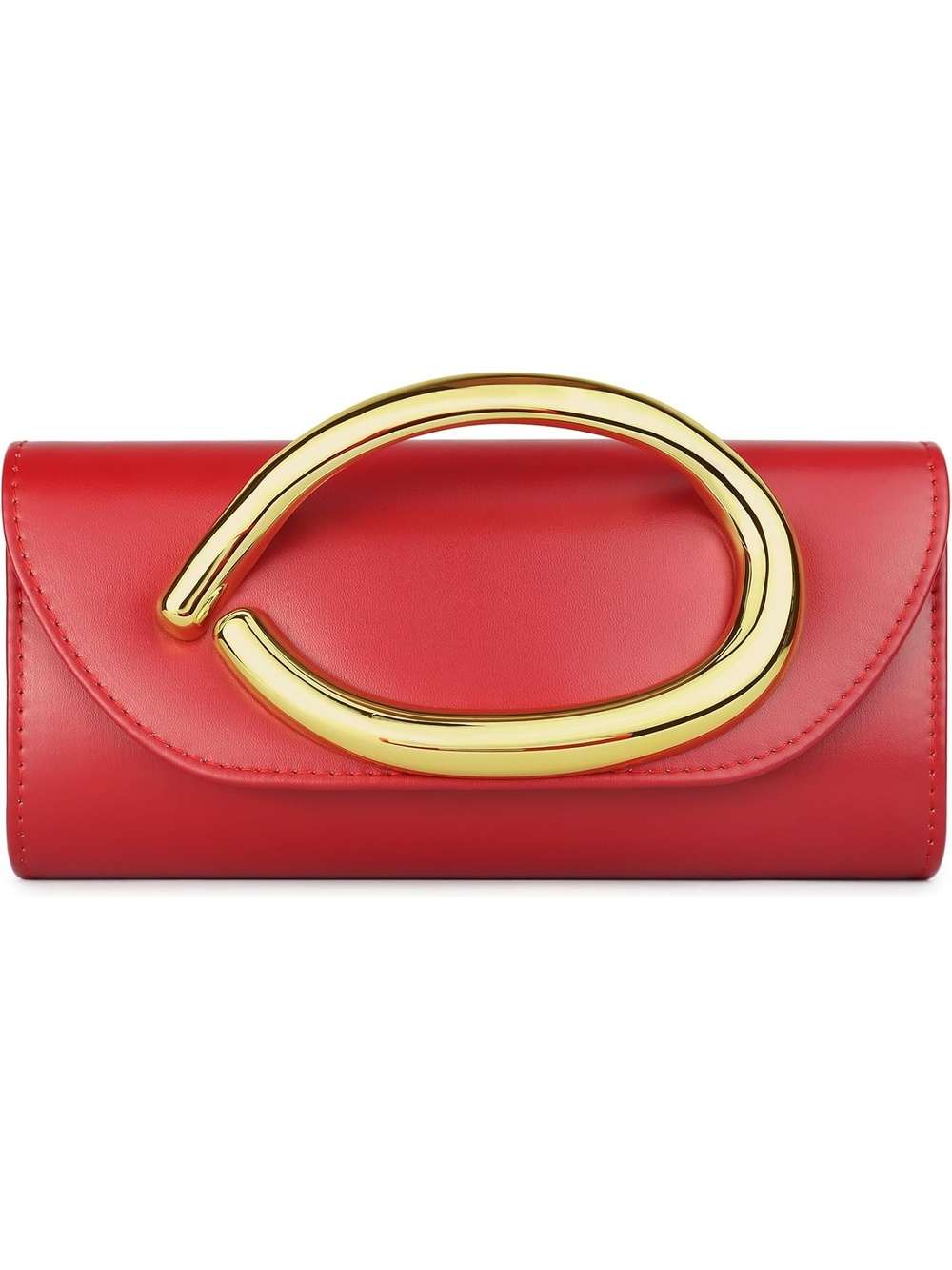 ใฝ๏ธ Women's Red Vegan Leather Clutch Purse Gold Handle Evening Handbag